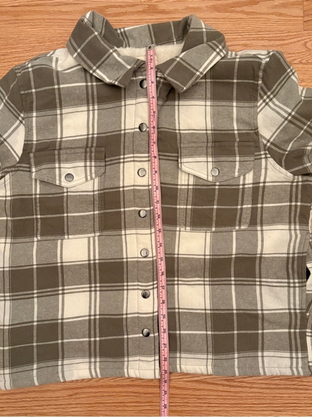 Lucky Brand Army/Olive Green & Cream Plaid Utility Shacket - Picture 13 of 14
